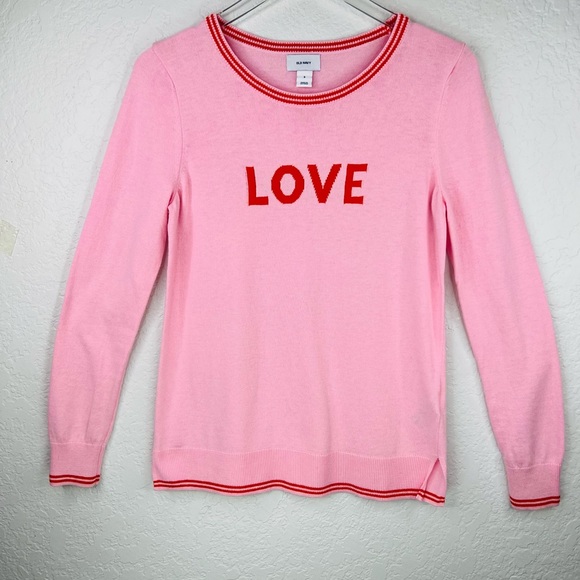- Old Navy Pink and Red “LOVE” Crewneck Pullover Long Sleeve Sweater Size … - Picture 11 of 13